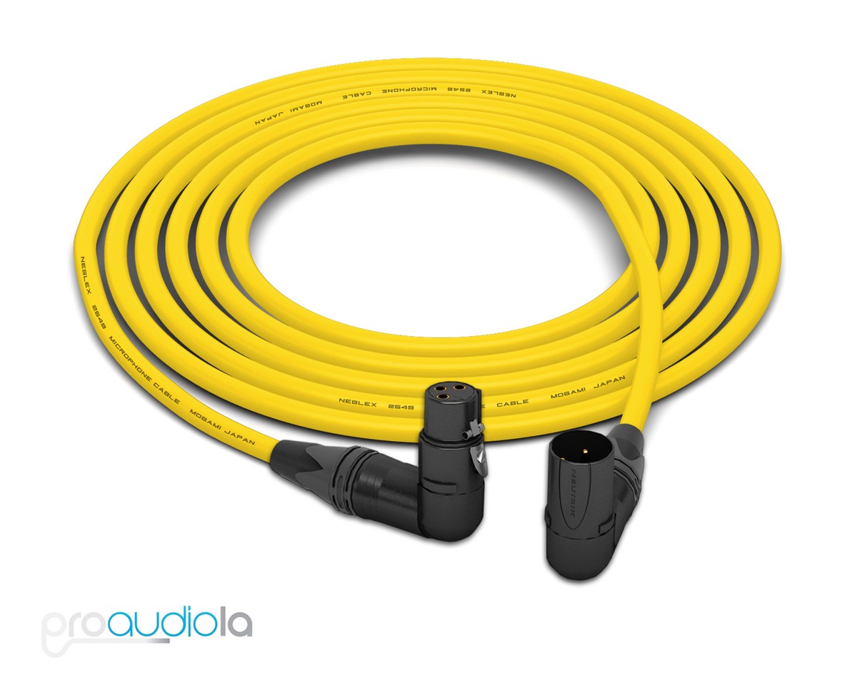 Mogami 2549 Cable | Neutrik Gold XLR Right-Angle | Yellow 30 Feet