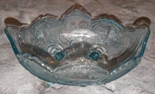 Vintage Jeanette Glass 4 Footed Fruit Bowl Lombardi Ice Blue 1950s