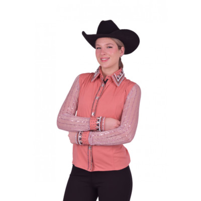 RHC Equestrian New Women's Stretch PolyKnit Show Shirt-PEACH or BLACK