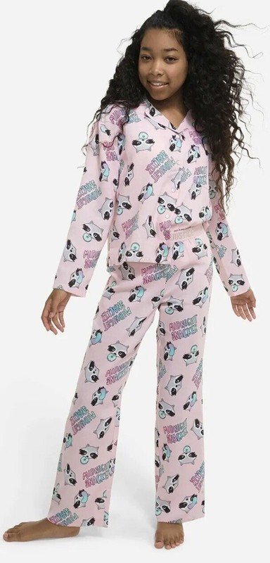 Justice Raccoon Midnight Snacker Raccoon Button Up 2 Piece Pajamas, Size 10, NWT