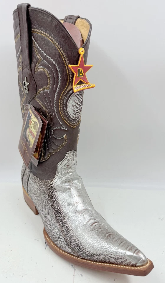 Botas Los Altos Para Hombre Talla 9 Plateadas Cuero Marrón Avestruz Punta Corta Bota Occidental Foto 2 de 4