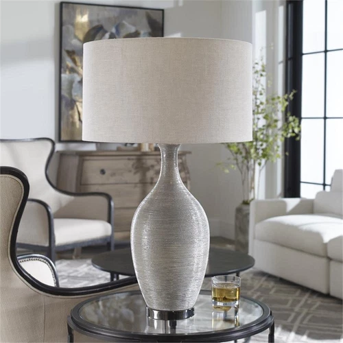 Uttermost Dinah Ceramic and Iron Table Lamp in Textured Gray and Beige - Picture 5 of 6