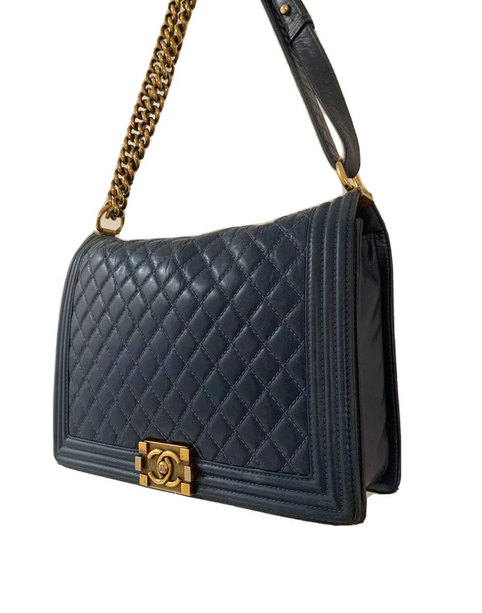 Chanel Navy Quilted Lambskin New Medium Boy Bag