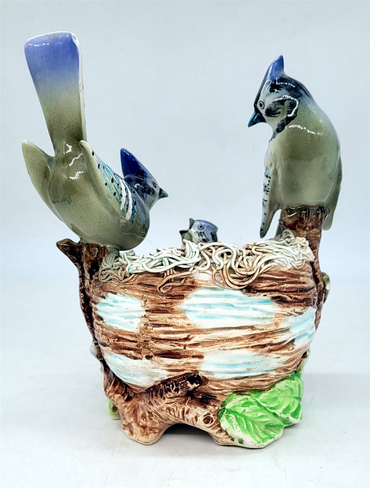 ThriftCHI Vintage Ucagco Ceramics Japan Blue Jay Family with Nest