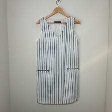 Zara Basic Dress Women's MD White Blue Striped Sleeveless Shift Classic Preppy