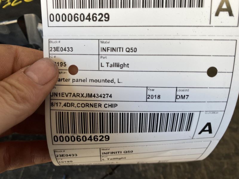 Driver Tail Light Quarter Panel Mounted Fits 1819 INFINITI Q50 1679731