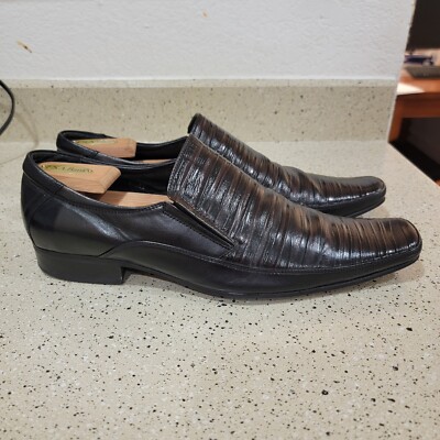 Men s Brooman Shoes Men's 10 Leather Scalloped Style Slip on Black