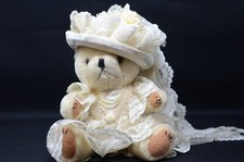 VINTAGE ANTIQUE STIFF TEDDY BEAR IN DRESS WITH HAT 9 INCHES JOINTED