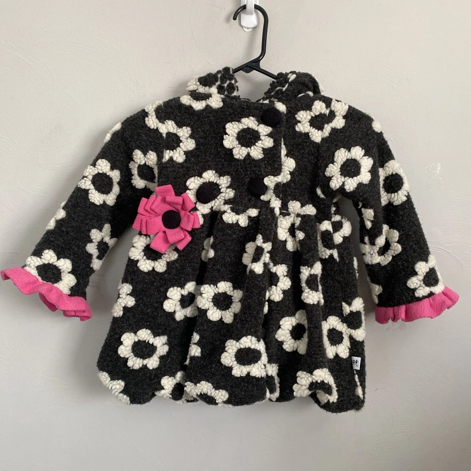 Corky & Co. de colección Abrigo de vestir niñas talla 2T gris blanco rosa flor mezcla de lana Foto 2 de 4