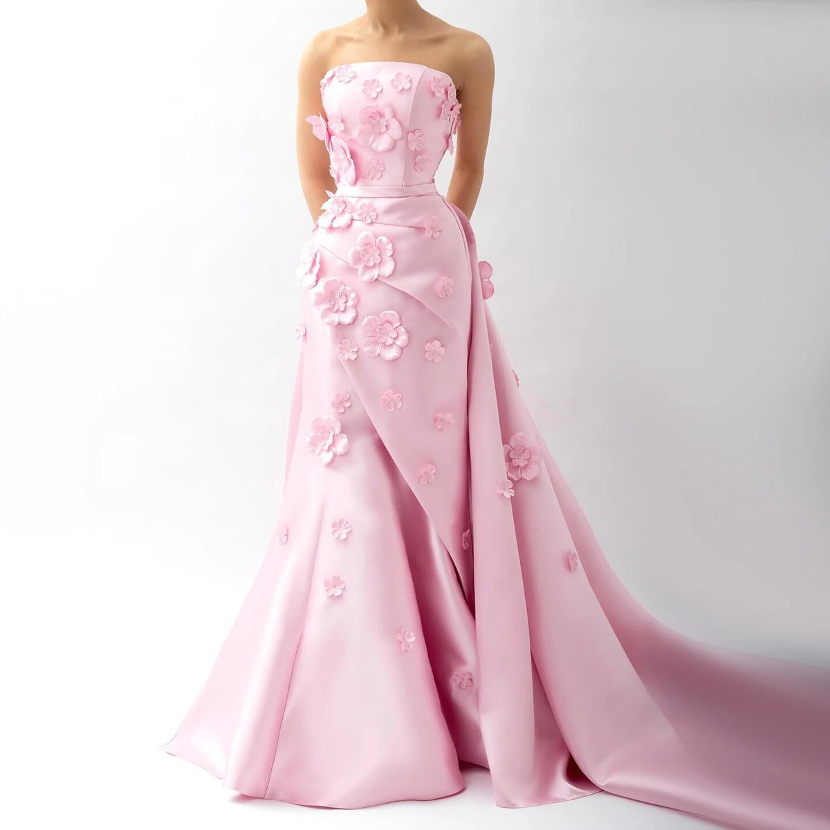 Pink 3D Flower Mermaid Arab Evening Dress Detachable Long Skirt Dress | eBay