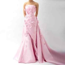 Pink 3D Flower Mermaid Arab Evening Dress Detachable Long Skirt Dress