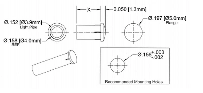 PLP5-2-250  BIVAR Lichtwellenleiter für LED, Linse 5mm X=6,4mm  NEW [2 pcs] #BP - Bild 2 von 2