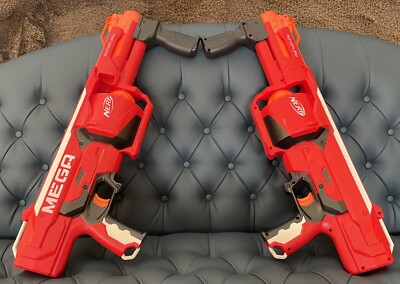 Nerf Mega N-Strike  Rotofury  Dart Blaster Working Set Of 2 Red + White + Grey