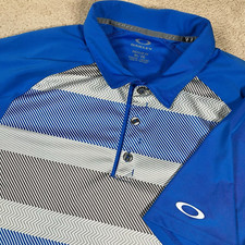 OAKLEY Men XL Regular Fit Hydrolix Performance Short Sleeve Blue Gray Polo Shirt