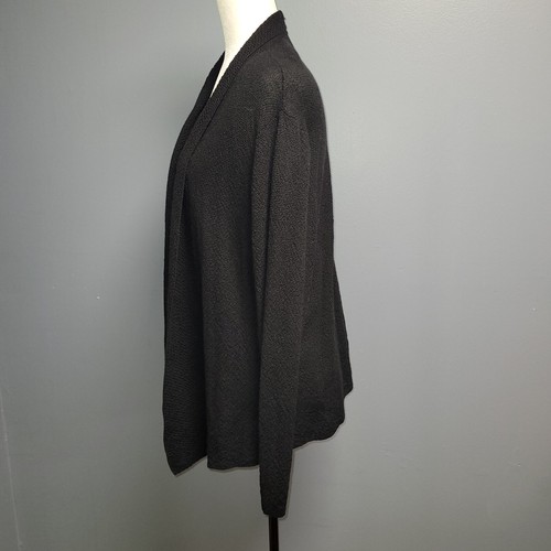 Eileen Fisher XL Black100% Wool Ribbed Sweater Set Open Cardigan/Tank Shell - Picture 6 of 13