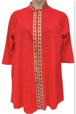 VTG 60S Lorraine Orange Gold Metallic ROBE HOUSE DRESS M HIPSTER Zip Front Nylon