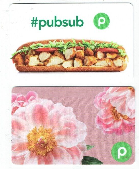 PUBLIX Gift Card LOT of 2 - Pink Flowers & Pub Sub - Collectible - No Value 