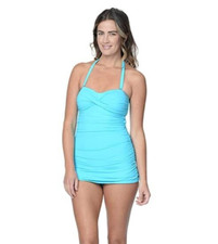Jantzen L122918 Blue Cascade Solid Bandeau Vamp One-Piece Swimsuit Size 14