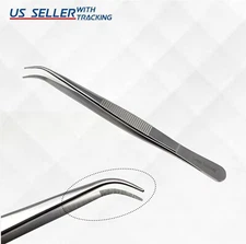 Diamond Tweezers with Groove Tips Medium Tip Hold Gemstone 6" Curved Stainless