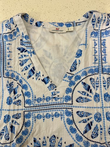 VINEYARD VINES SHELLS LINED BLUE WHITE PRINT TOP LARGE SLEEVELESS RUFFLES - 第 4/5 張圖片