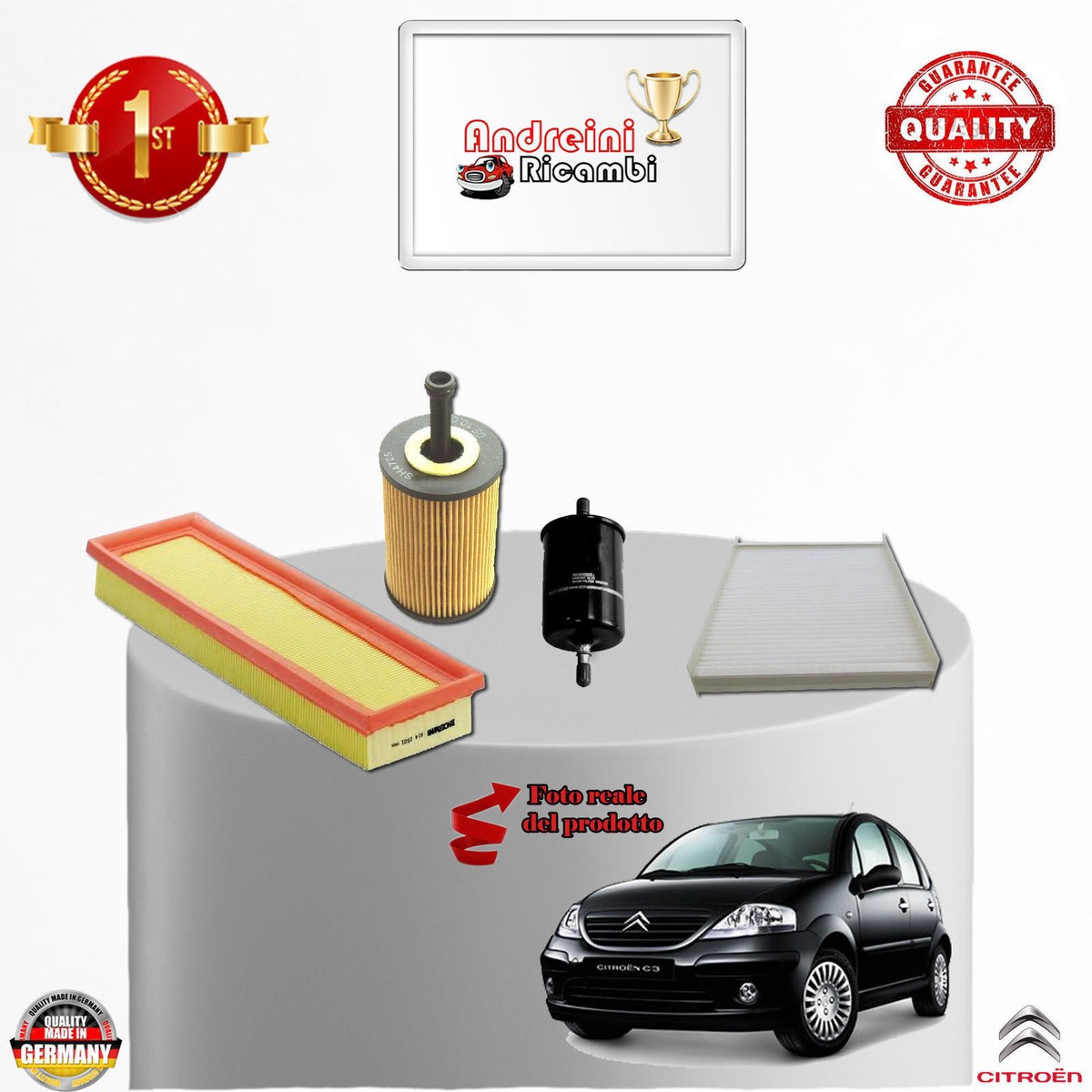 Kit Tagliando Per Citroen C3 1.4 HDi 70CV 2008-2009: 4 Filtri + 4 Litri Olio 5W30, Qualità Originale