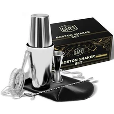 (5 Pc) Boston Cocktail Shaker Set w/ HD Strainer, High End Japanese Jigger & ...