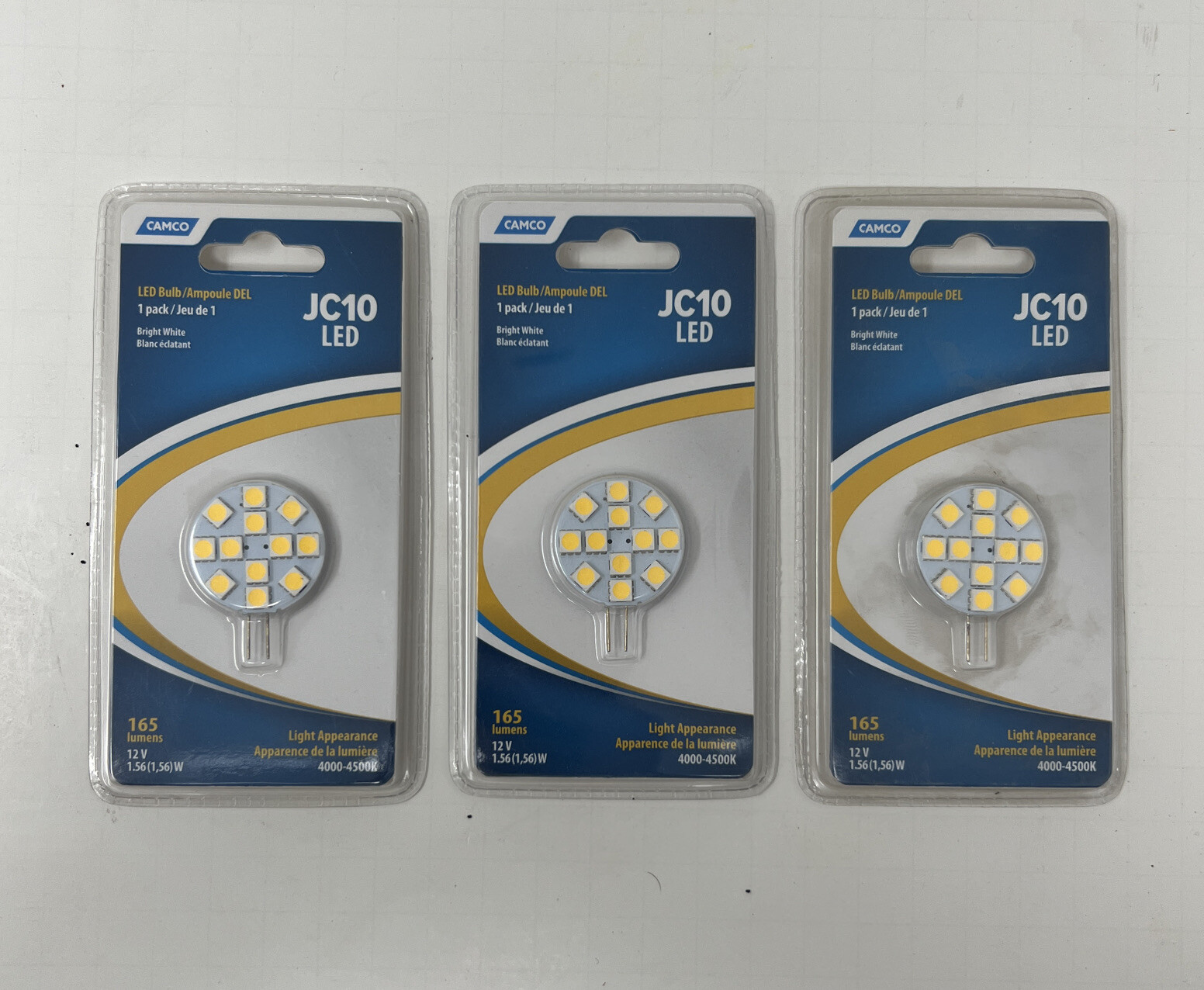 Camco JC10 LED Replacement Bulb 12V 1.56W 165 Lumens 40004500K, 3 Pack