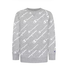 CHAMPION Big Girls Script All Over Print Crew Sweatshirt