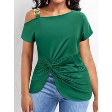 Plus Size Twisted Asymmetrical Neck Short Sleeve T-Shirt