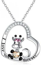 Cute Giraffe Necklaces 925 Sterling Silver Giraffes Crystal Heart Pendant Chain