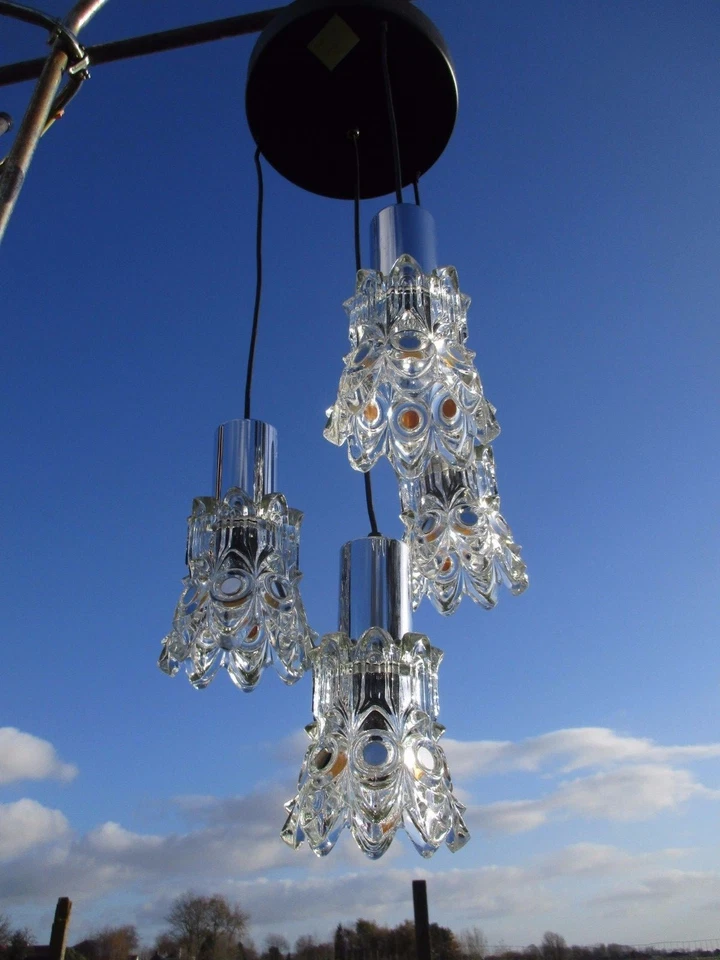 Lámpara de araña Raak moderna de mediados de siglo con tonos de cáliz de cristal impresionante rara Foto 4 de 4