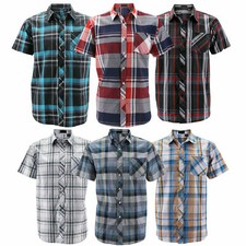 Men's Button Down Plaid Checkered Short Sleeve Regular Fit Casual Dress Shirt