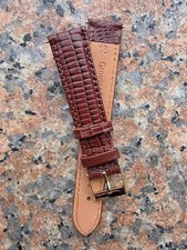 18mm Brown Genuine Leather Teju Lizard EMBOSS WATERPROOF Watch Band Strap W/Gold