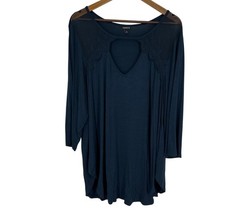 Torrid Boho Moody Key Hole Tunic Blouse Dark Blue Embroidery 3/4 Sleeves Size 3X