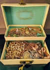 Estate Find Gold Tone Costume Jewelry Untested In Vintage Jewelry Box Mostly Nec