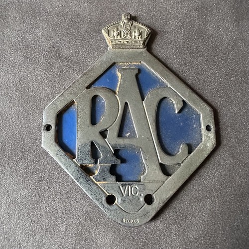 VINTAGE ROYAL AUTOMOBILE CLUB RAC VICTORIA AUSTRALIA VINTAGE CAR BADGE EMBLEM