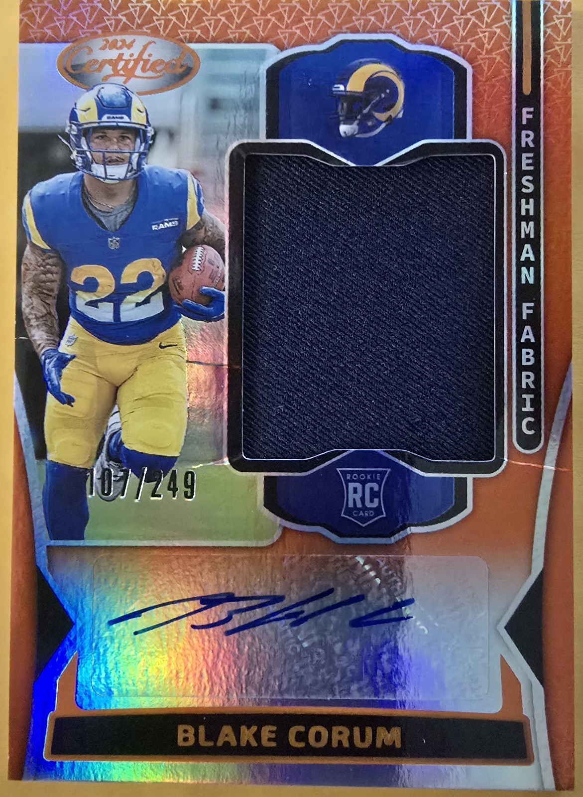 2024 Panini Certified Blake Corum Freshman Fabric Orange Auto /249 #FMS-BCM
