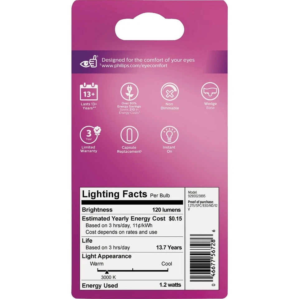 Philips 7W Equivalent T5 Wedge Base 12V LED Capsule Bulb (2-Pack) 567289 Philips - Image 4 of 4