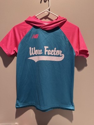 New Balance Wow Factor Baseball Miami Vice Short Sleeve Hoodie Teal Pink YL