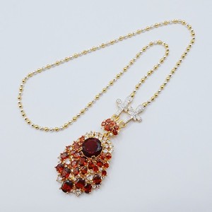 Authentic Necklace Beautiful Pendant Cz Diamond Red Gemstone 20" 24K Yellow Gold Plated