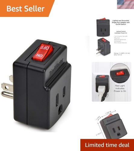 Black 3-Prong Power Adapter with Convenient On/Off Switch & Indicator ...