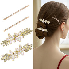 4 Pieces Rhinestone Hair Clips Gold Flower Crystal Hair Clips Crystal Bobby Pins