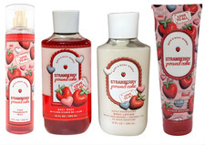 Bath  Body Works Strawberry Pound Cake Body Mist Cream Lotion Set - 4 Pack