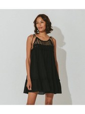CLEOBELLA Womens Black Crochet Upper Lined Spaghetti Strap Mini Dress XS