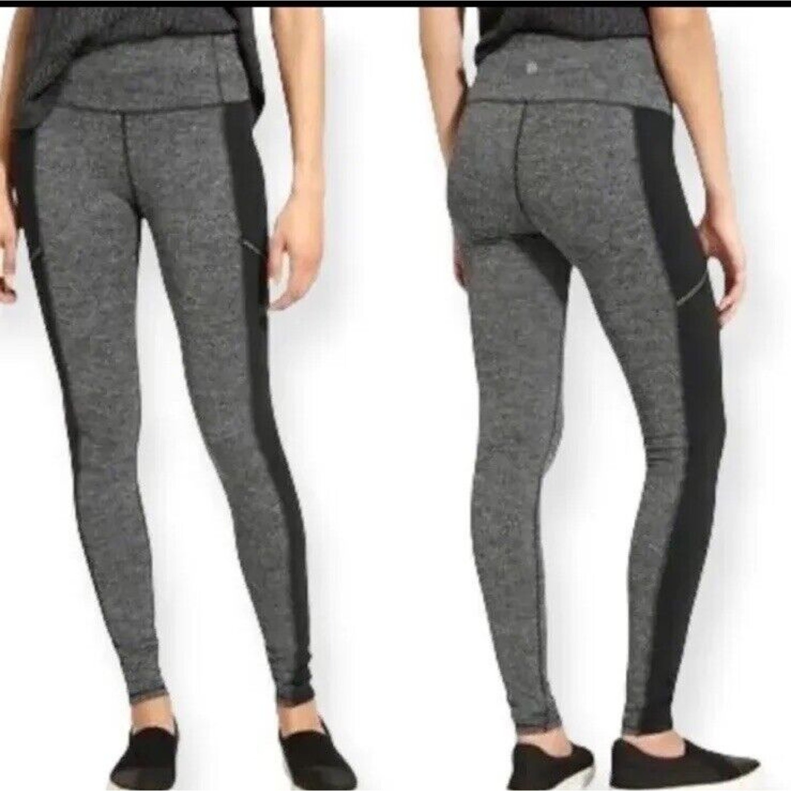 Athleta Metro High Waisted Herringbone Leggings with Zip Pockets in Gray Black Size M for Women