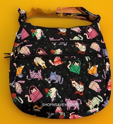 Vera Bradley Herding Cats Black Cotton Trio Zip Hipster Shoulder Bag NWT