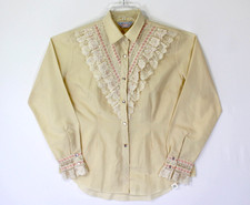VTG 70s H Bar C Western Pearl Snap Lace Ruffle Prairie Shirt Women 38 Cowgirl