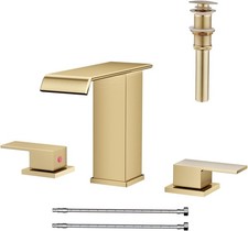 Waterfall Bathroom Faucet 3 Hole Brushed Gold 8 Inch Widespread Stainless Steel