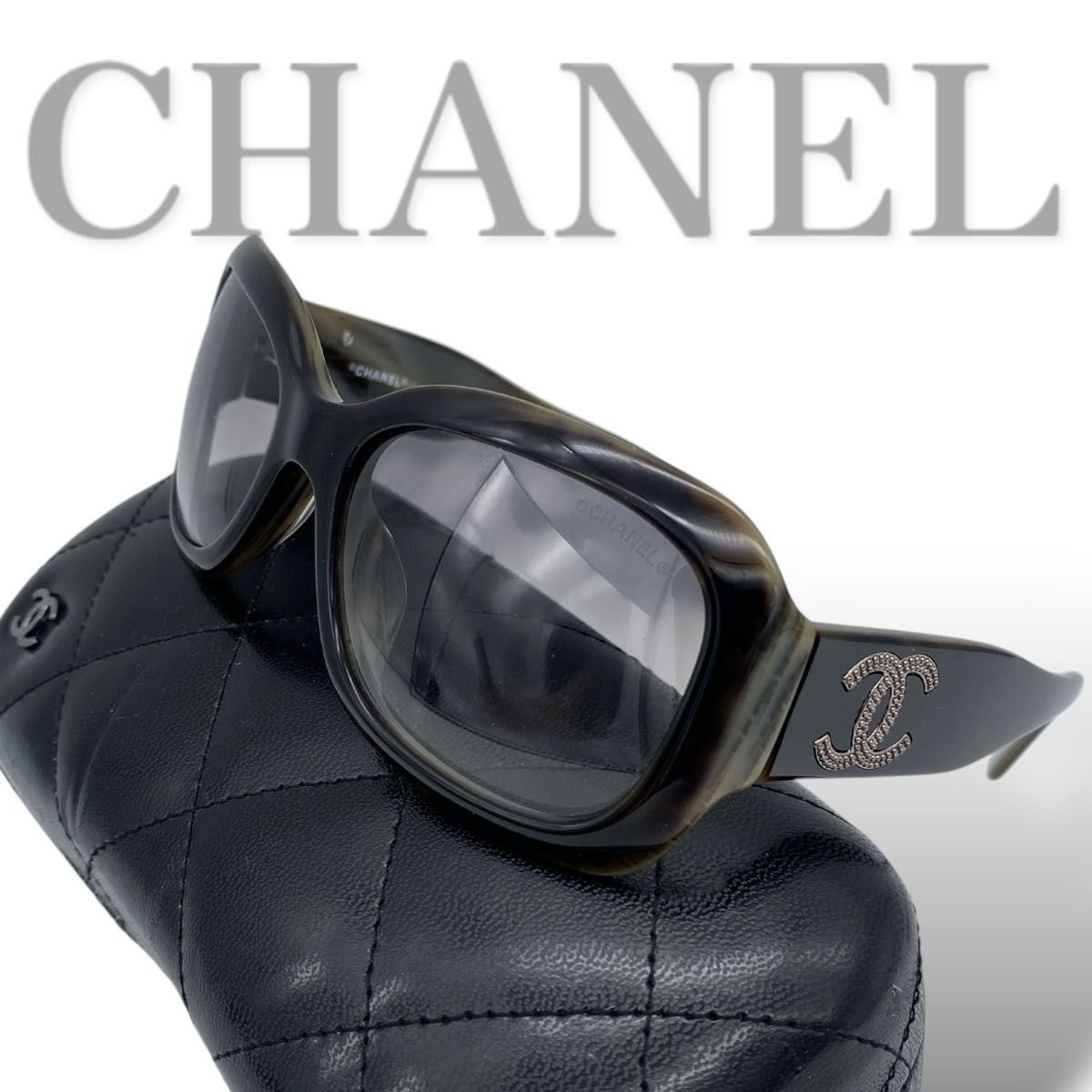 Vintage CHANEL Matelass Coco Sunglasses in Black Gold with Case