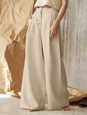 Women's Summer Elastic High Waist Wide Leg Pants Casual Loose Palazzo Trousers